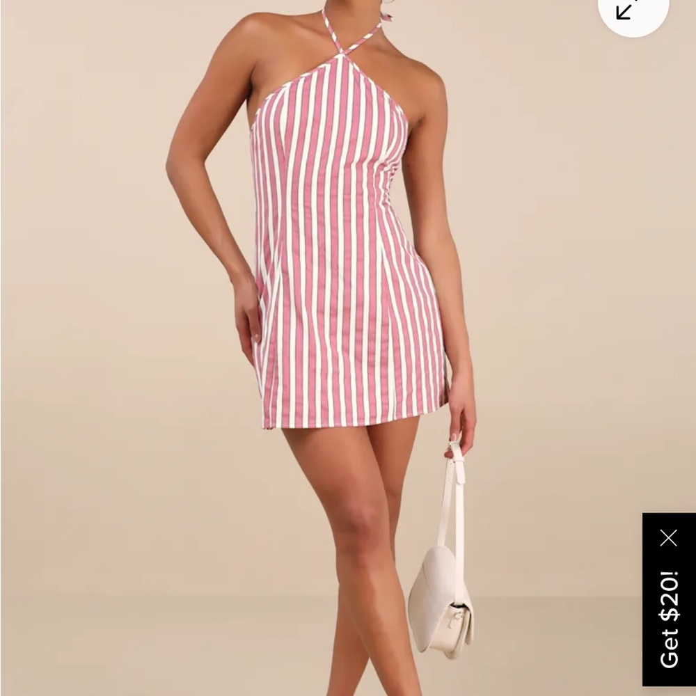 Madelia Pink Striped Halter Mini Dress size XS NWT
